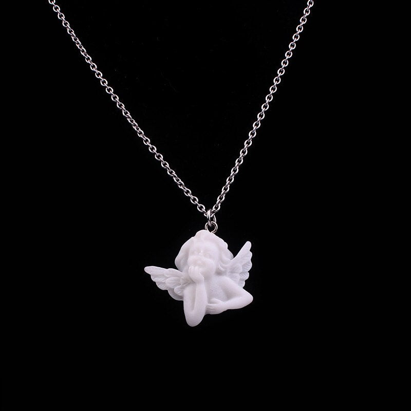Wenushoushi white color art Baroque angel necklaces women angels necklaces man resin material stainless chains di080
