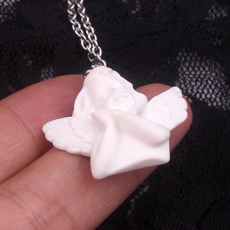 Wenushoushi white color art Baroque angel necklaces women angels necklaces man resin material stainless chains di080