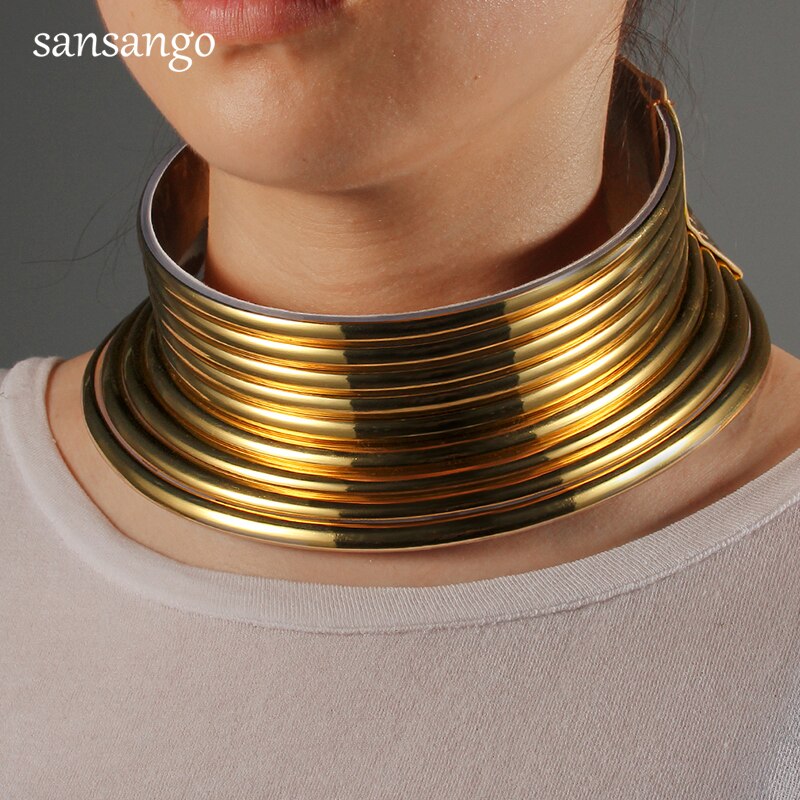Western Style  Statement Choker Necklace Women Gold Color Leather Collar Necklace African Adjustable Chokers Jewelry For Women