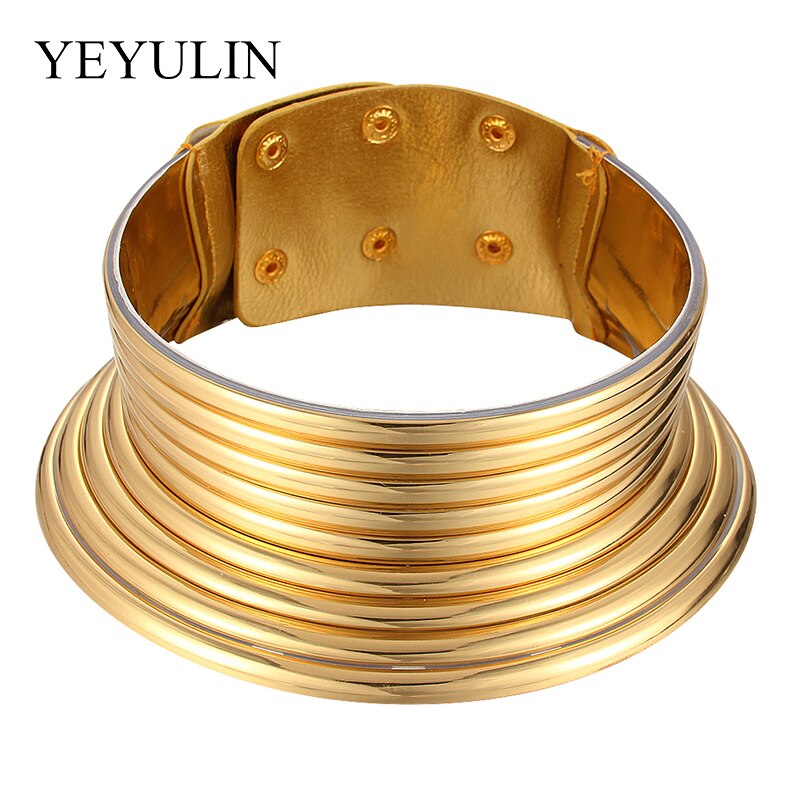 Western Style  Statement Choker Necklace Women Gold Color Leather Collar Necklace African Adjustable Chokers Jewelry For Women