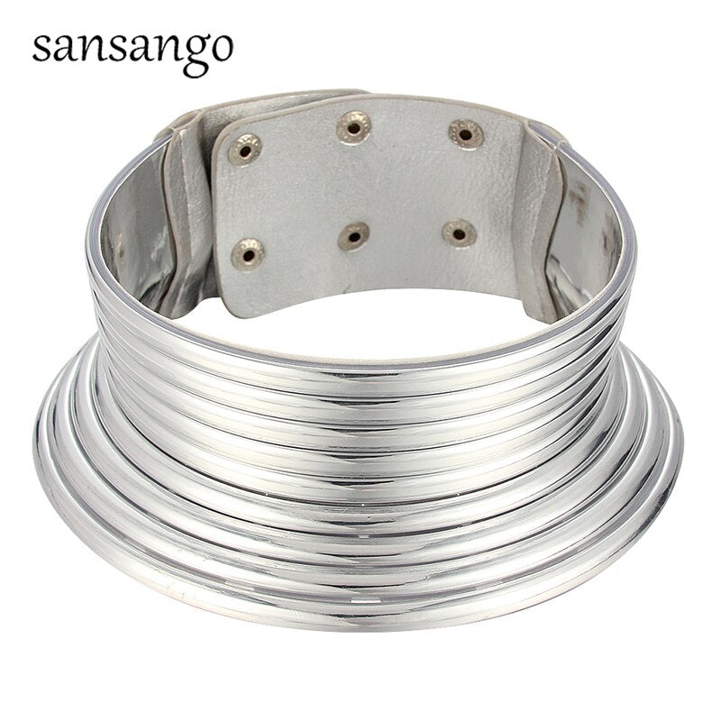 Western Style  Statement Choker Necklace Women Gold Color Leather Collar Necklace African Adjustable Chokers Jewelry For Women