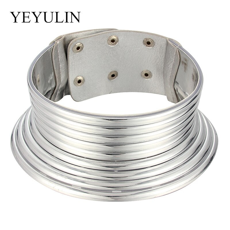 Western Style  Statement Choker Necklace Women Gold Color Leather Collar Necklace African Adjustable Chokers Jewelry For Women