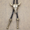 Western Texas Longhorn Buffalo Steer Cow Skull Leather Rodeo Bolo Tie Necktie Jewelry  New