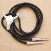 Western Texas Longhorn Buffalo Steer Cow Skull Leather Rodeo Bolo Tie Necktie Vintage Necklace Jewelry Men Women Unisex