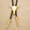 Western Texas Longhorn Buffalo Steer Cow Skull Leather Rodeo Bolo Tie Necktie Vintage Necklace Jewelry Men Women Unisex