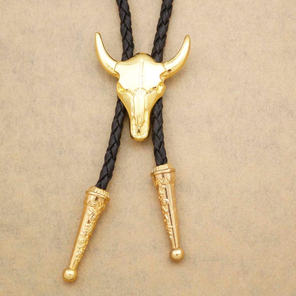 Western Texas Longhorn Buffalo Steer Cow Skull Leather Rodeo Bolo Tie Necktie Vintage Necklace Jewelry Men Women Unisex