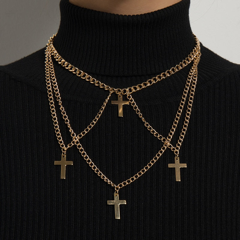 Wgoud  Gothic Cross Pendant Choker Necklace Chains for Women Girl Hip Hop Gypsy Club Accessories Jewelry