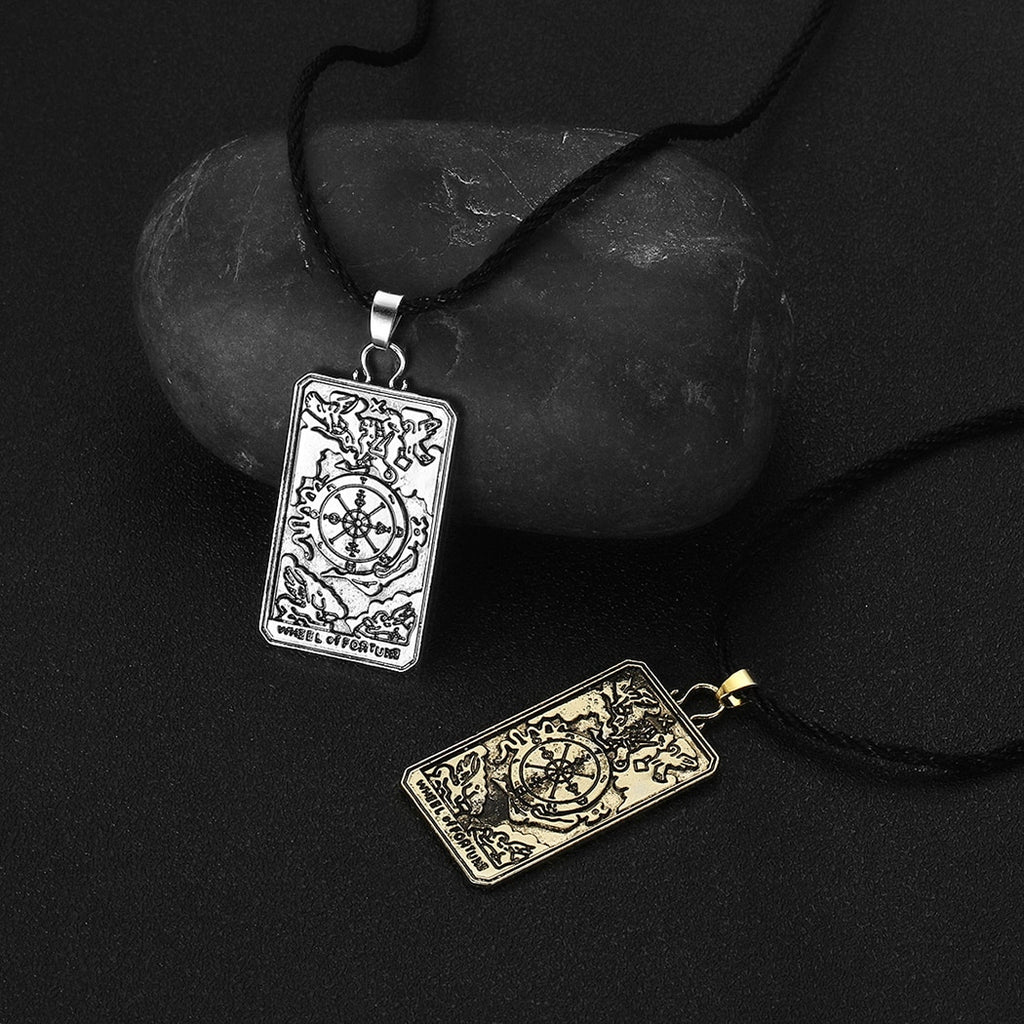 Wheel Of Fortune Tarot Card Divination Necklace For Women Men Lucky Fortune Teller Pagan Jewelry Pendant Necklace Collier