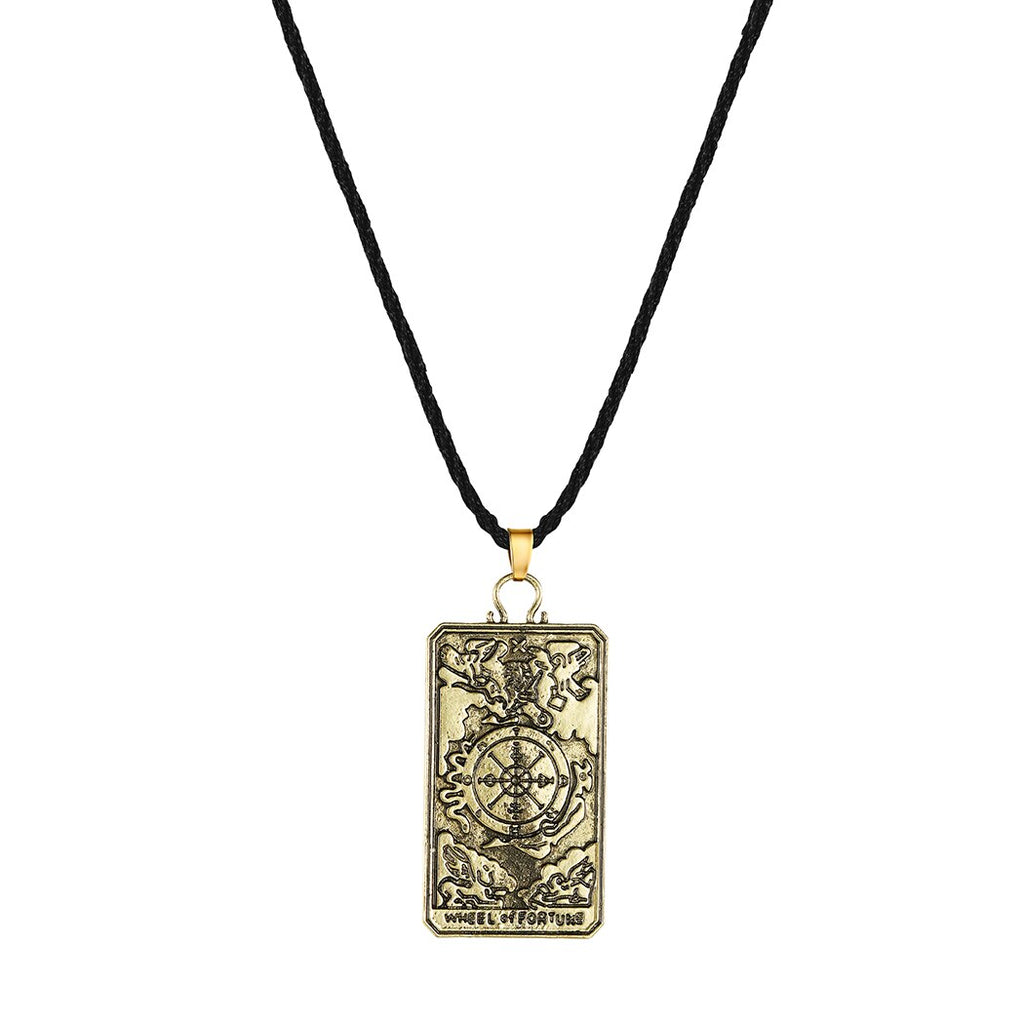 Wheel Of Fortune Tarot Card Divination Necklace For Women Men Lucky Fortune Teller Pagan Jewelry Pendant Necklace Collier