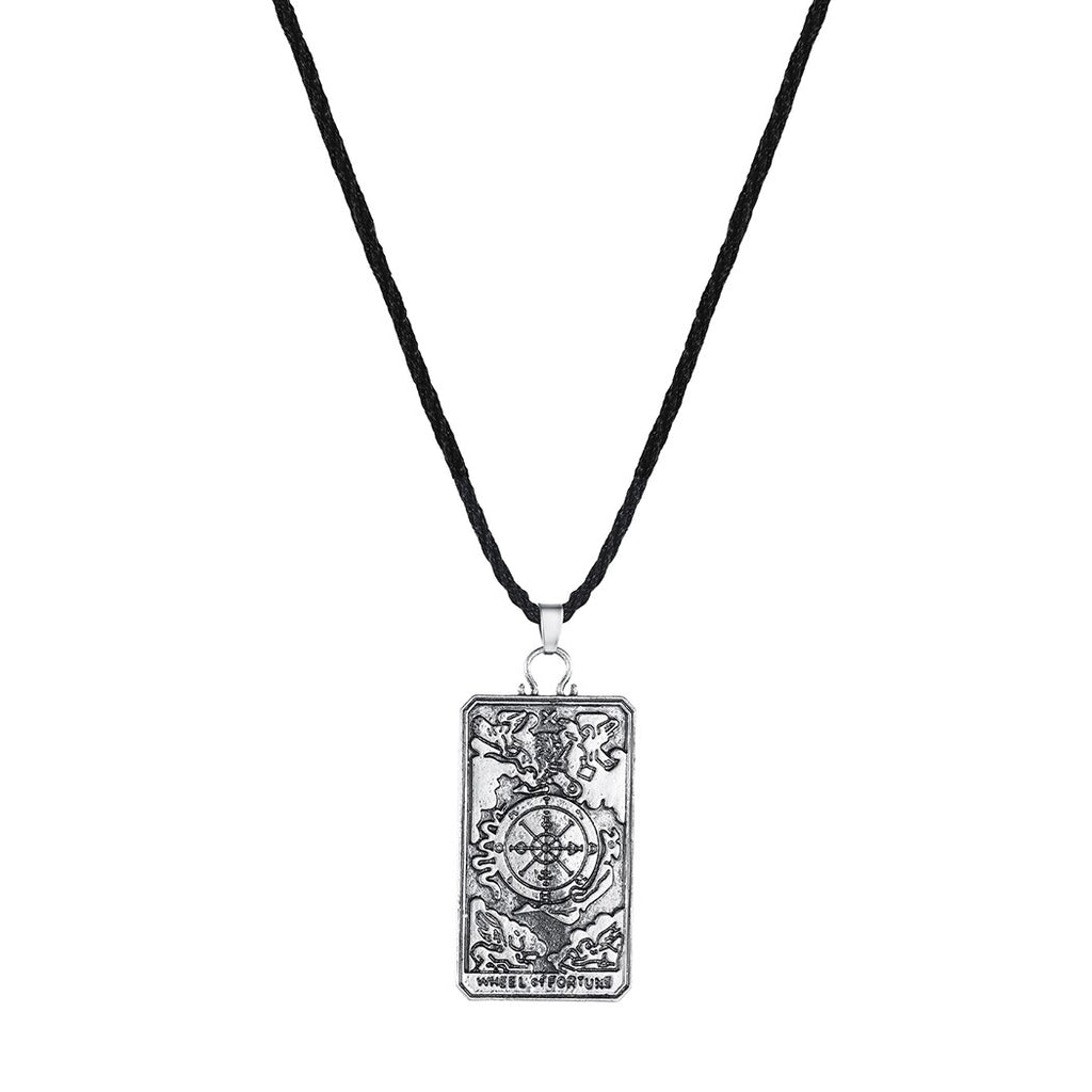 Wheel Of FortuneTarot Card Women Men Necklace Divination Pendant Pagan Fortune Teller Lucky Jewelry Viking Vintage Necklace