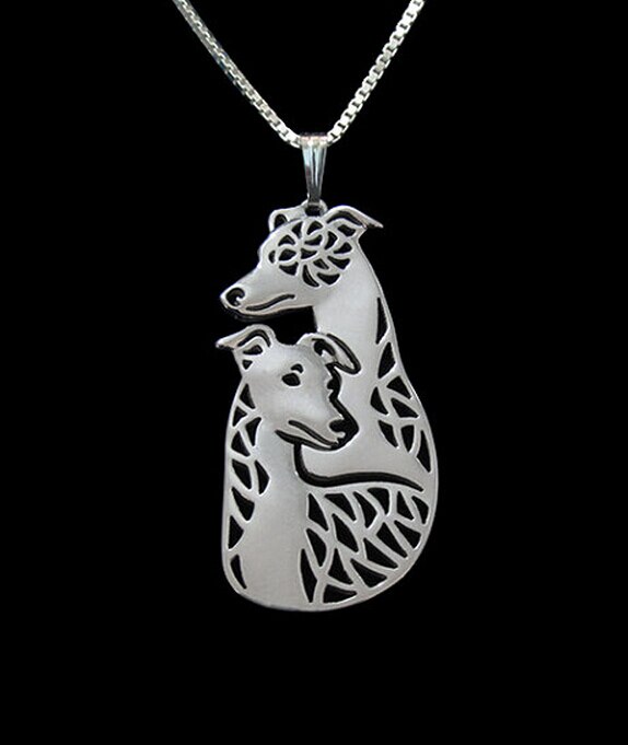 Whippet couple dog necklace Greyhound dog jewelry for women golden two colors