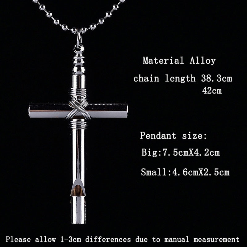 Whistle Necklace Cross Pendant Hell Girl Anime Jewelry Gothic Alloy Black Silver Color Metal Gift For Teenager Boy Girl Hot