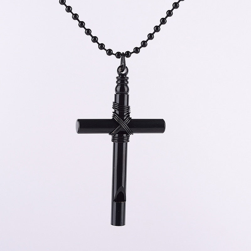 Whistle Necklace Cross Pendant Hell Girl Anime Jewelry Gothic Alloy Black Silver Color Metal Gift For Teenager Boy Girl Hot