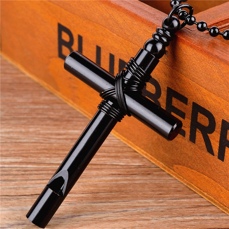 Whistle Necklace Cross Pendant Hell Girl Anime Jewelry Gothic Alloy Black Silver Color Metal Gift For Teenager Boy Girl Hot