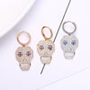 White Blue CZ Zircon Pave Skull Creole Hinged Hoop Earrings For Woman Individual Halloween Vintage Asymmetric Earring Jewelry