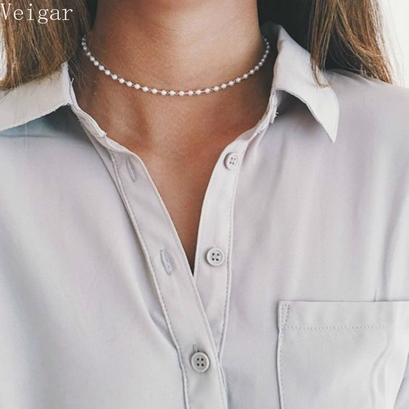 White Imitation Pearl Beaded Chokers Necklaces for Women  Beads Choker Necklace Jewelry Collier Ras Du Cou