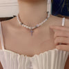 White Irregular Simulated Pearl Necklace Jewelry Rhinestone Cross Crystal Pendant Classic Necklace For Women Choker Necklace