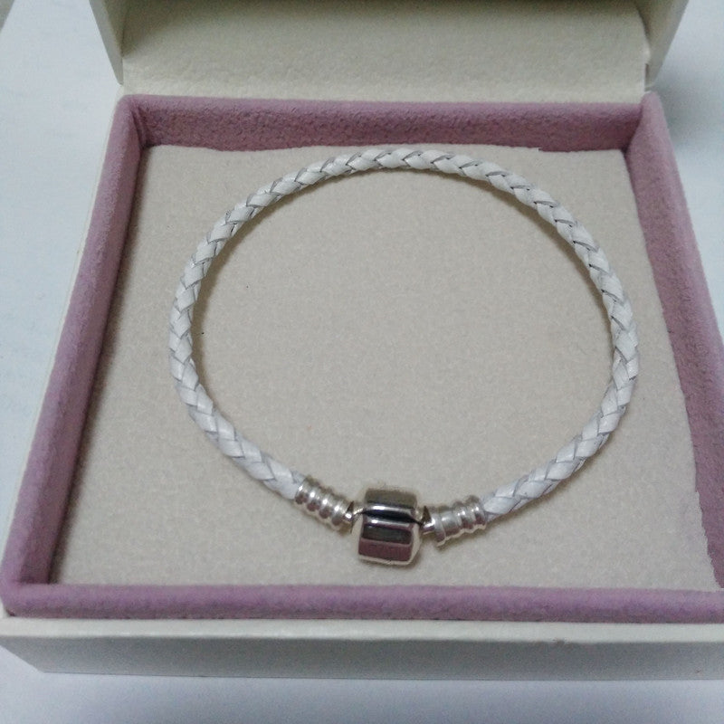 White Leather bracelets for women Wholesale With 925 sterling silver Clasp Fit Brand Charms Beads DIY gift fine jewelry PL002