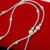 White Pearls Bead ID Badge Holder Lanyard Necklace with Magnetic Breakaway Clasp