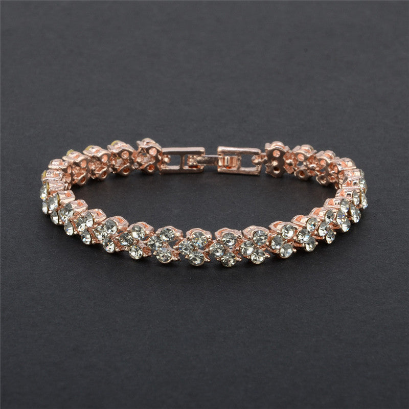 White&Rose Gold Color Charm Zirconia Crystal Tennis Bracelets for Women Wedding Bride Clasp Rhinestone Bracelet