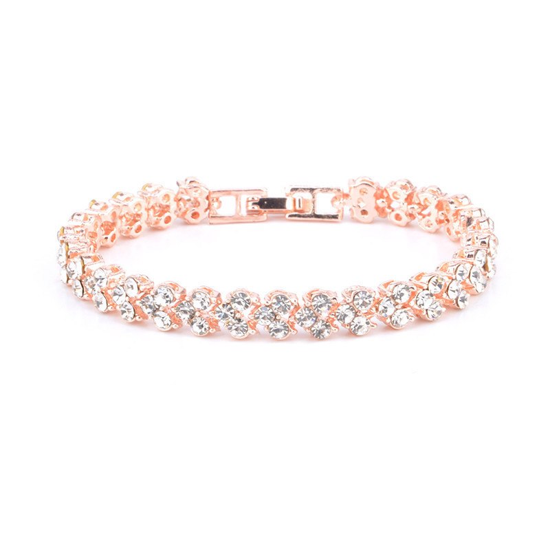White&Rose Gold Color Charm Zirconia Crystal Tennis Bracelets for Women Wedding Bride Clasp Rhinestone Bracelet
