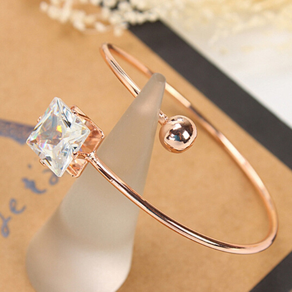 White /Rose Gold Color Classic Bangle Bracelets Cuff For Women Adjustable Charm Love Cubic Crystle Bangles Bracelet