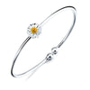 White Yellow Daisy Flower 925 Sterling Silver Adjustable Bangle