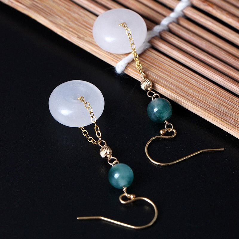 White flawless white jade drop earrings 14K elegant charms design earrings for women wild fashion jewelry gift