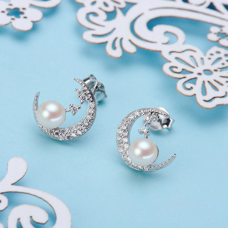 White natural pearl earrings for women,925 silver pearl earrings stud mother of pearl jewelry girl birthd gifts