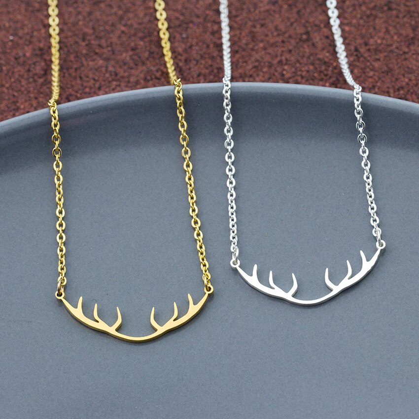 10pcs Christmas Gift Santa Deer Horn Antler Necklaces Pendants Women's Accessories Stainless Steel Jewelry Bff