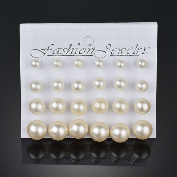 Wholesale 2020 New Arrival 12 Pairs Silver Color Stud Earrings Gold Color Pearl Earrings Set for Women Fashion Jewelry SP0487