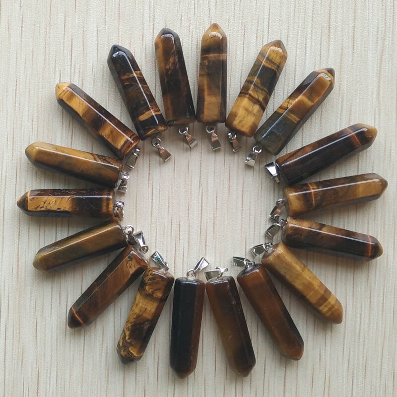 24pcs/lot 2019    Assorted Natural Stone Pendants Point Charms hexagonal pillar pendant