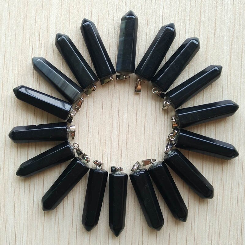 24pcs/lot 2019    Assorted Natural Stone Pendants Point Charms hexagonal pillar pendant