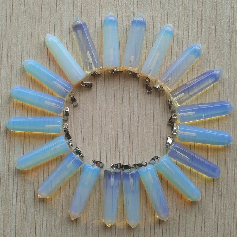 24pcs/lot 2019    Assorted Natural Stone Pendants Point Charms hexagonal pillar pendant