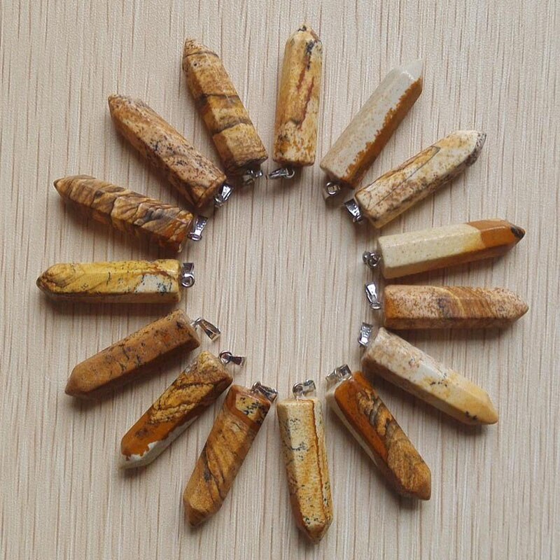 24pcs/lot 2019    Assorted Natural Stone Pendants Point Charms hexagonal pillar pendant