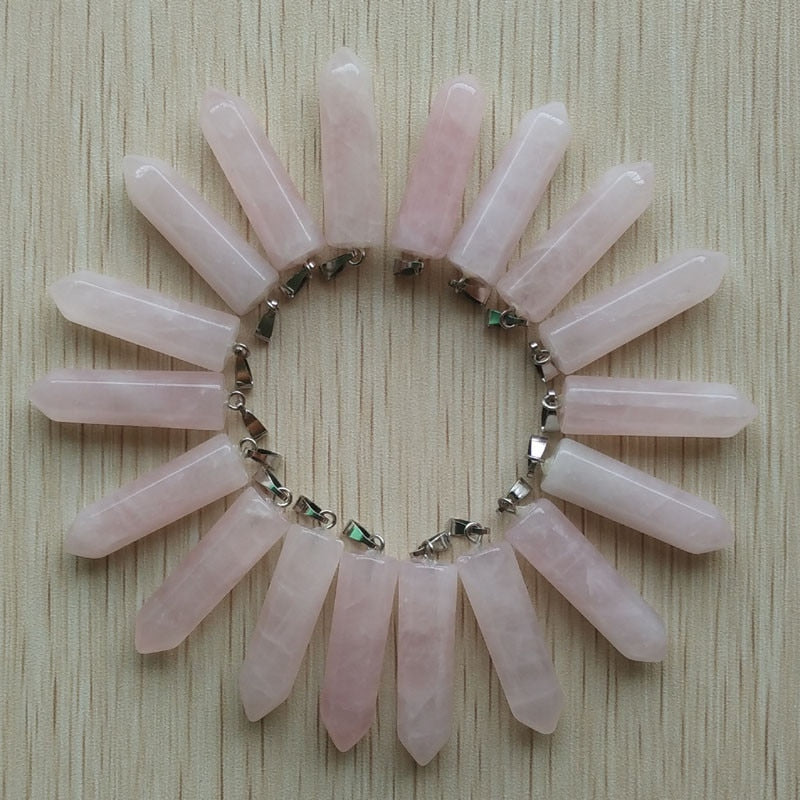 24pcs/lot 2019    Assorted Natural Stone Pendants Point Charms hexagonal pillar pendant
