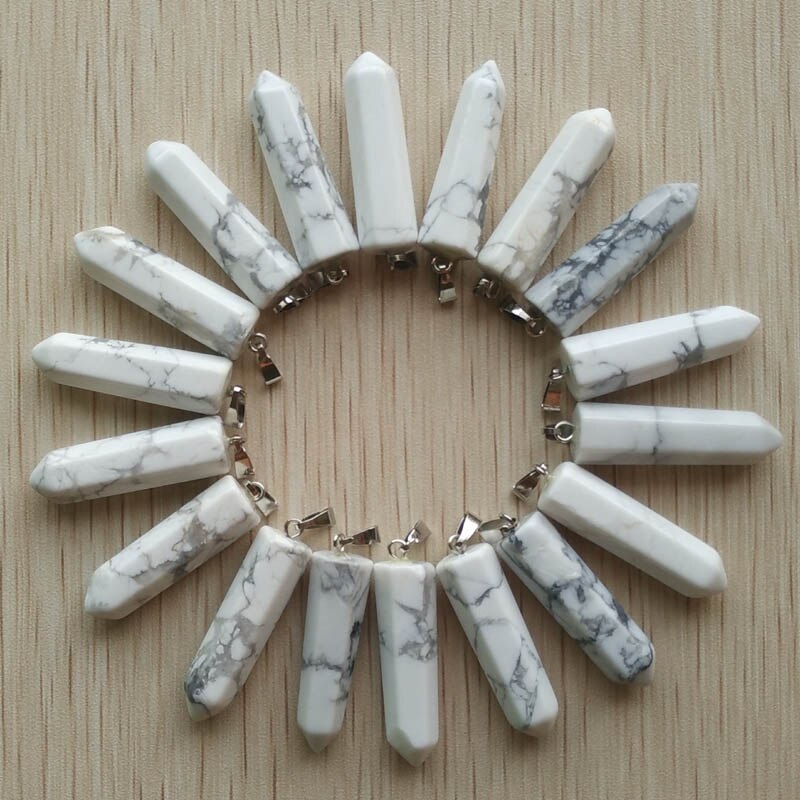 24pcs/lot 2019    Assorted Natural Stone Pendants Point Charms hexagonal pillar pendant