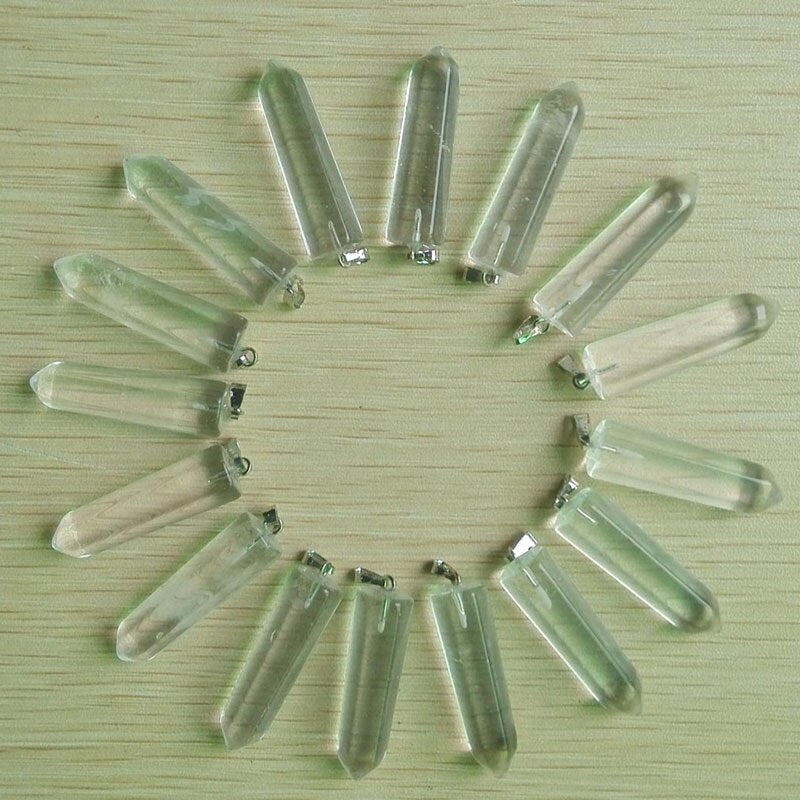 24pcs/lot 2019    Assorted Natural Stone Pendants Point Charms hexagonal pillar pendant