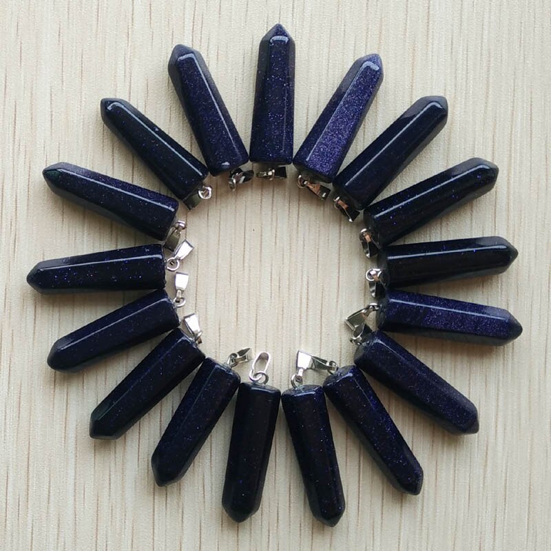 24pcs/lot 2019    Assorted Natural Stone Pendants Point Charms hexagonal pillar pendant