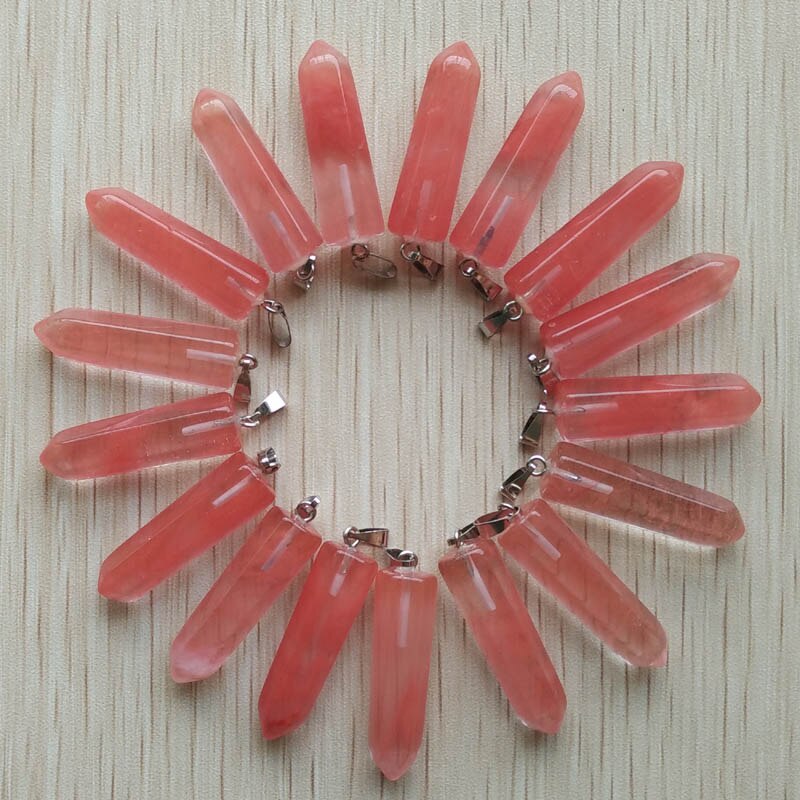 24pcs/lot 2019    Assorted Natural Stone Pendants Point Charms hexagonal pillar pendant