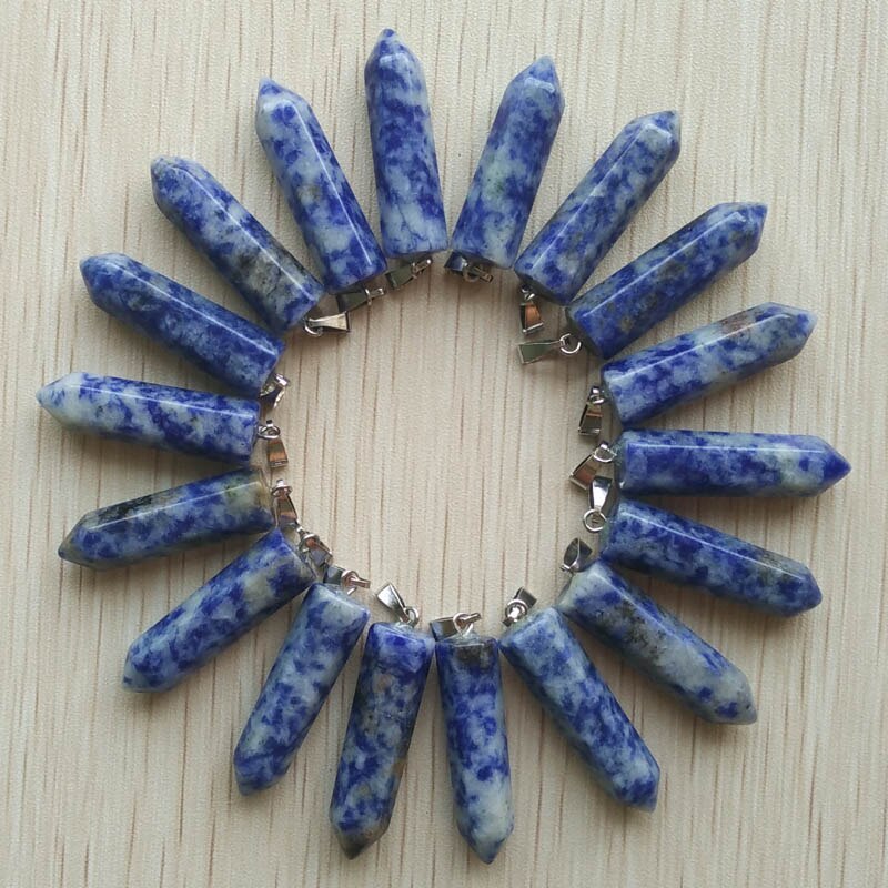 24pcs/lot 2019    Assorted Natural Stone Pendants Point Charms hexagonal pillar pendant