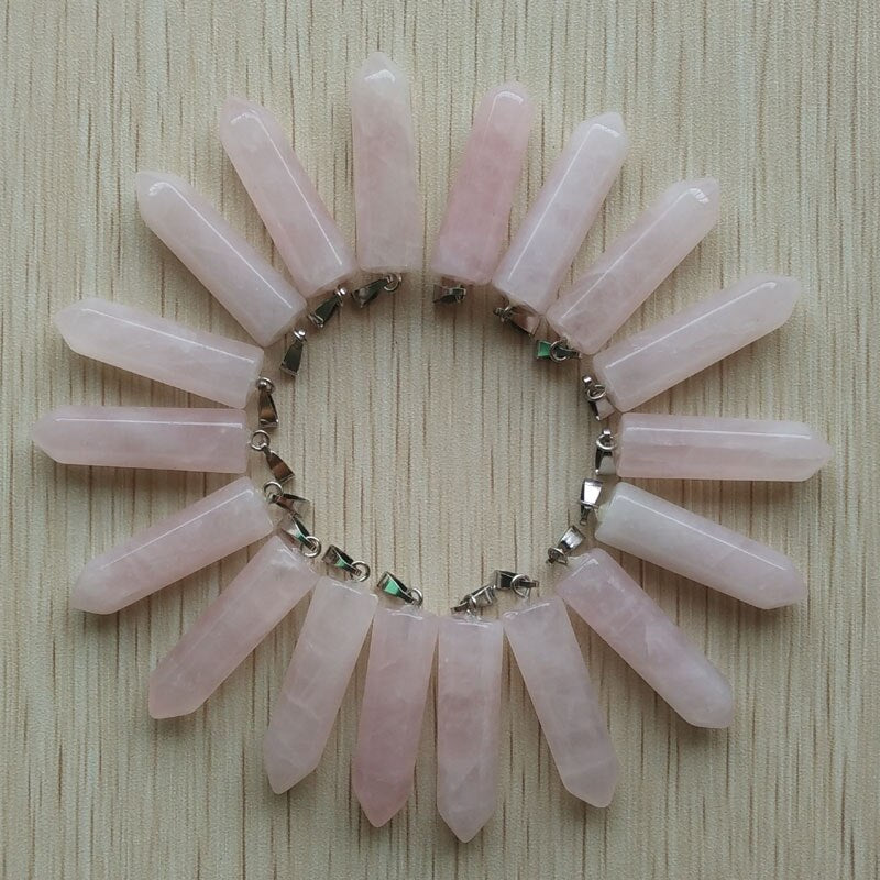 24pcs/lot 2019    Assorted Natural Stone Pendants Point Charms hexagonal pillar pendant