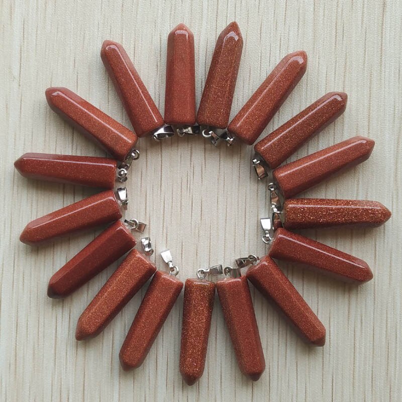 24pcs/lot 2019    Assorted Natural Stone Pendants Point Charms hexagonal pillar pendant