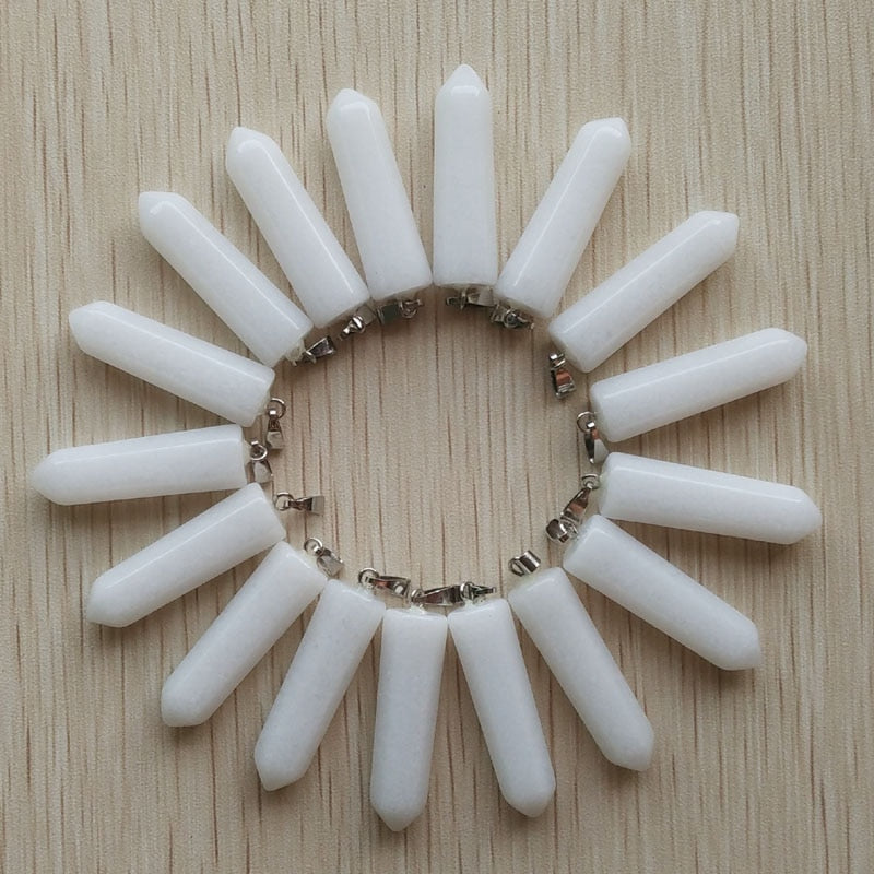 24pcs/lot 2019    Assorted Natural Stone Pendants Point Charms hexagonal pillar pendant