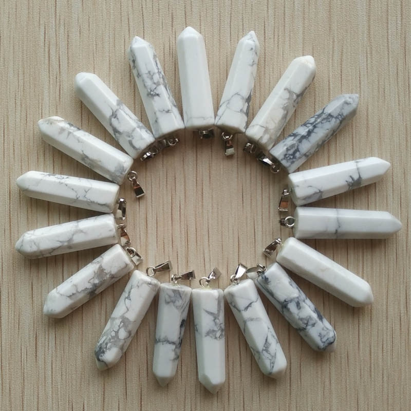 24pcs/lot 2019    Assorted Natural Stone Pendants Point Charms hexagonal pillar pendant