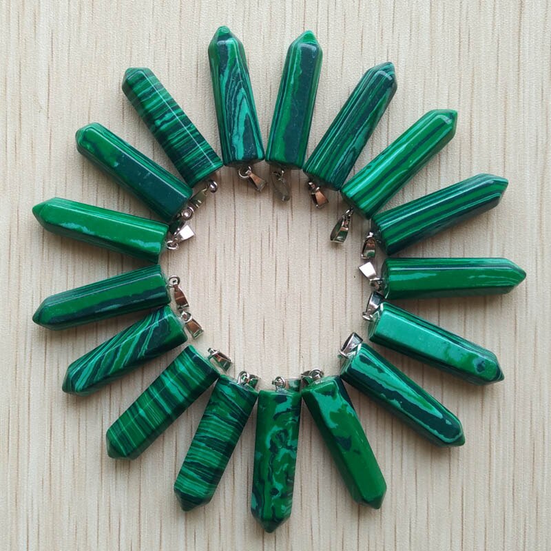 24pcs/lot 2019    Assorted Natural Stone Pendants Point Charms hexagonal pillar pendant