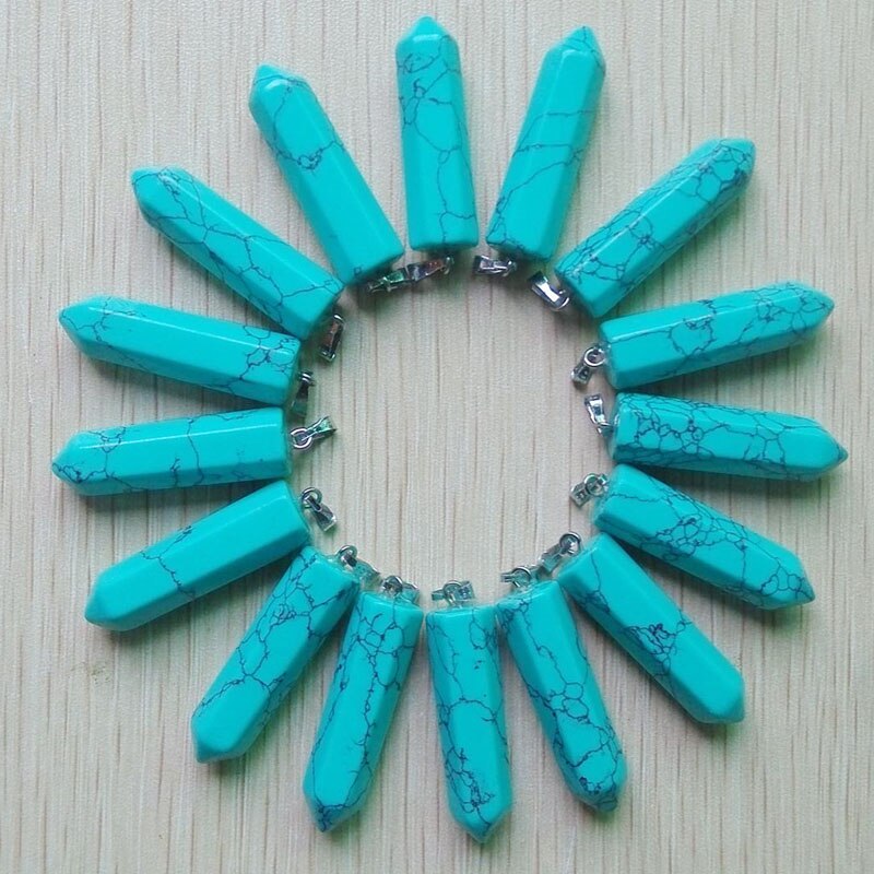 24pcs/lot 2019    Assorted Natural Stone Pendants Point Charms hexagonal pillar pendant