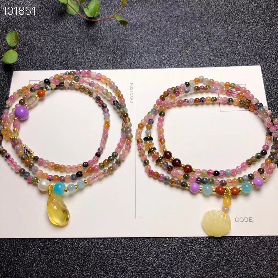 Wholesale 3.5mm beads Natural Tourmaline Bracelet with Natural Baltic Amber Pendant Women Fashion Jewelry