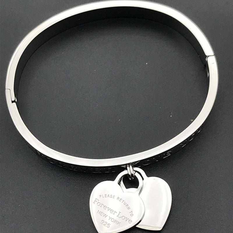 Wholesale-316L-stainless-steel-Forever-Love-double-Heart-pendant-bracelet-love-bangle-charm-style-for-women