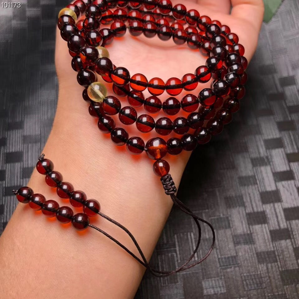 Wholesale 5mm-6mm Natural Blood Amber 108 Payer Beads Bracelet Red Color High Qaulity Great Gift